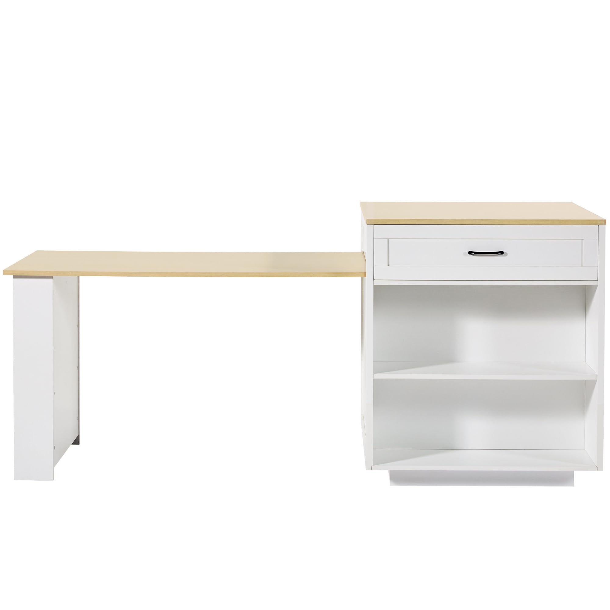Sapgaks Table de Bar Extensible avec Espace de Rangement (133-202 × 70 × 93,5 cm),Table à Manger Extensible,îlot de Cuisine pour 2 à 6 Personnes, Chariot de Cuisine avec étagères latérales, Blanc