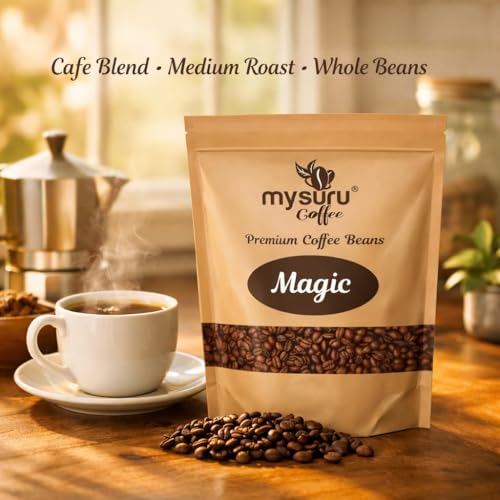 Image of Mysuru Coffee Premium Whole Roasted Beans [250g - MAGIC] Pure Arabica - 40% | Robusta - 60% Cafe Blend Medium Roast Fresh Single Origin Coffee