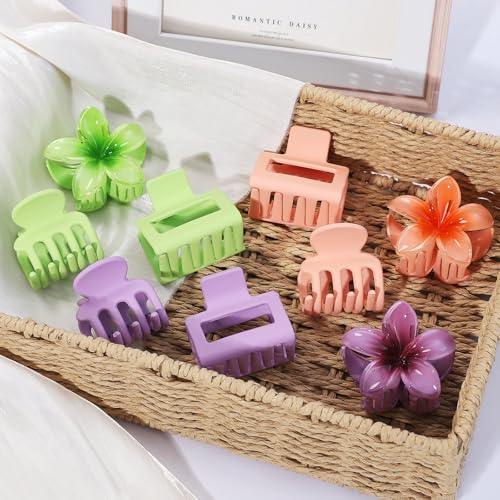 Hair Clips for Women 9 Pack Medium Claw Clips, No Slip Strong Hold Hair Clips for Thick & Thin Hair, Flower Square Aesthetic Styles for Everyday Styling, Trendy Hair Accessories (Purple) — view 2