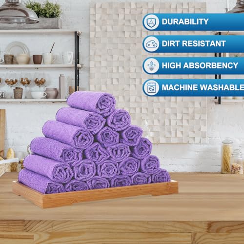 Image of Tenare 100 Pack 12'' x 12'' Microfiber Cleaning Cloths Reusable Cleaning Rags Bulk Microfiber Towels Softer Highly Absorbent Washcloths for House Kitchen Car Window(Purple)