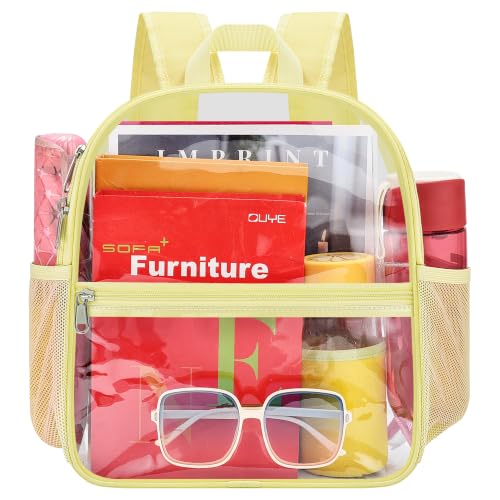 Image of Busiuw Clear Backpack for Stadium Events 12x12x6 Mini Small Sports Fan Backpacks with Front Pocket for Concert Sport Events Work Travel(Yolk yellow)