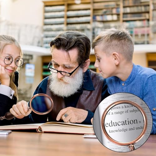 Image of Hiceeden 10X Antique Magnifying Glass, Brass Handheld Magnifier with Wooden Handle, Decorative Reading Magnifying Lens, Vintage Gift for Elderly, Senior