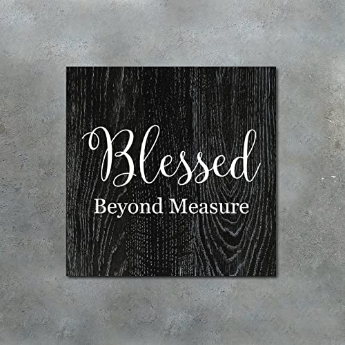 Tollyee Wood Sign With Saying Blessed Beyond Measure Wood Plaque Sign Wall Hanging Positive Word Quote Wood Sign For Home Cabin Front Door Outdoor Decoration 8X8In #TOP5