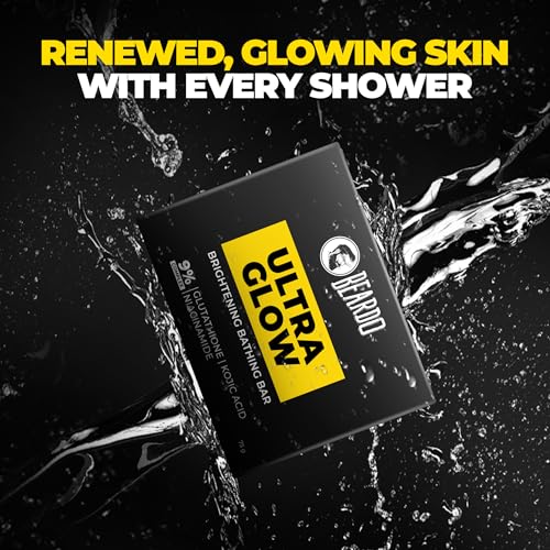 Image of Beardo Ultraglow Brightening Bathing Bar | 9% complex glutathione, niacinamide & kojic acid | Skin Brightening Soap | Whitening Soap for men | Dermatologically Tested | 75g X Pack of 1