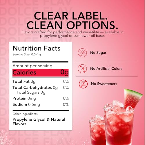 Image of Dolce Flav Natural Watermelon Flavoring - Sweet, Juicy Summer Fruit Taste | 2 oz Extract for Baking, Drinks & Frozen Treats | Graduated Dropper Included | Water-Soluble | Kosher | Made in USA