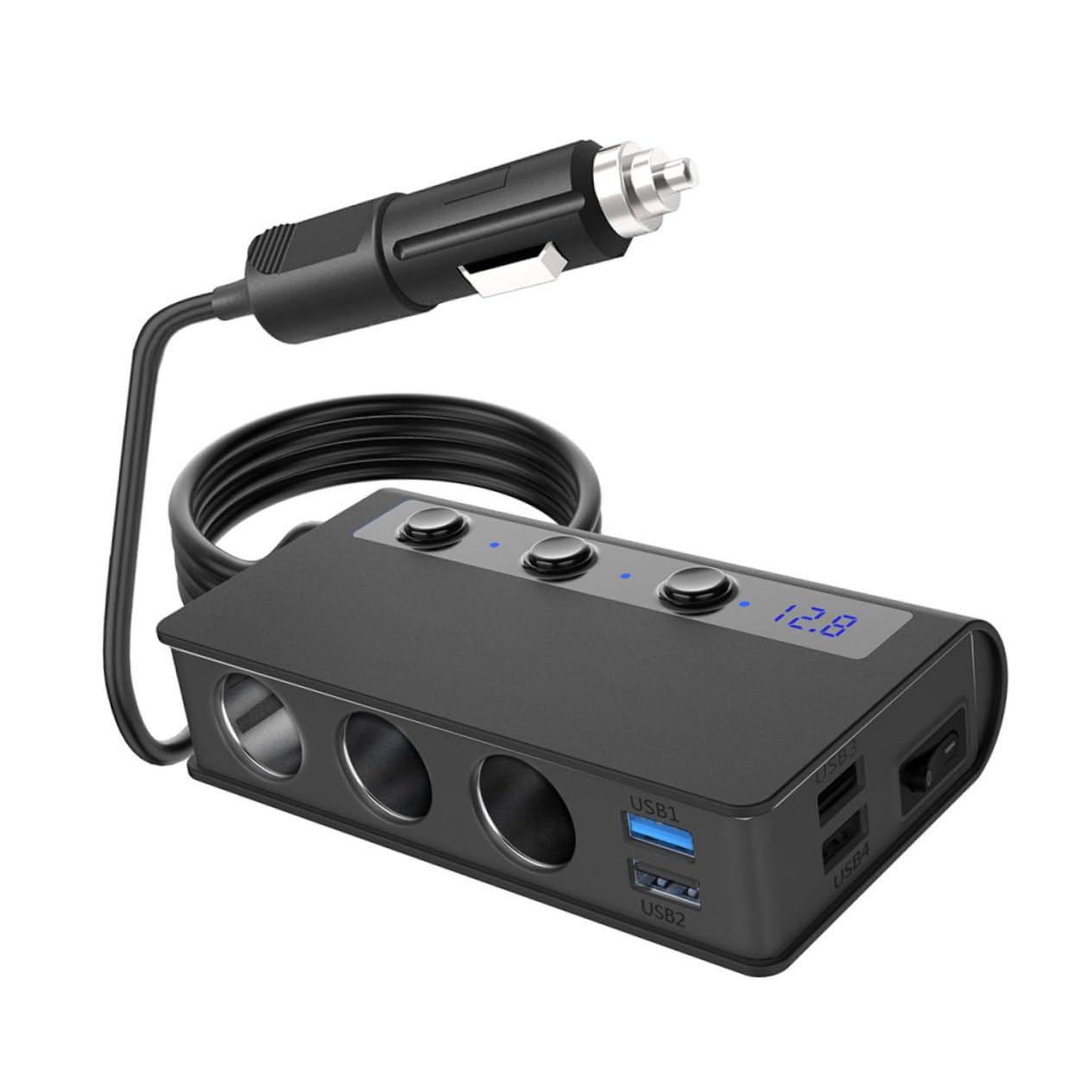 Adattatore Splitter per Auto 180w, 4 Porte Usb, Presa Accendisigari 1 a 3, Rilevamento Intelligente e Protezione per Auto e Camper