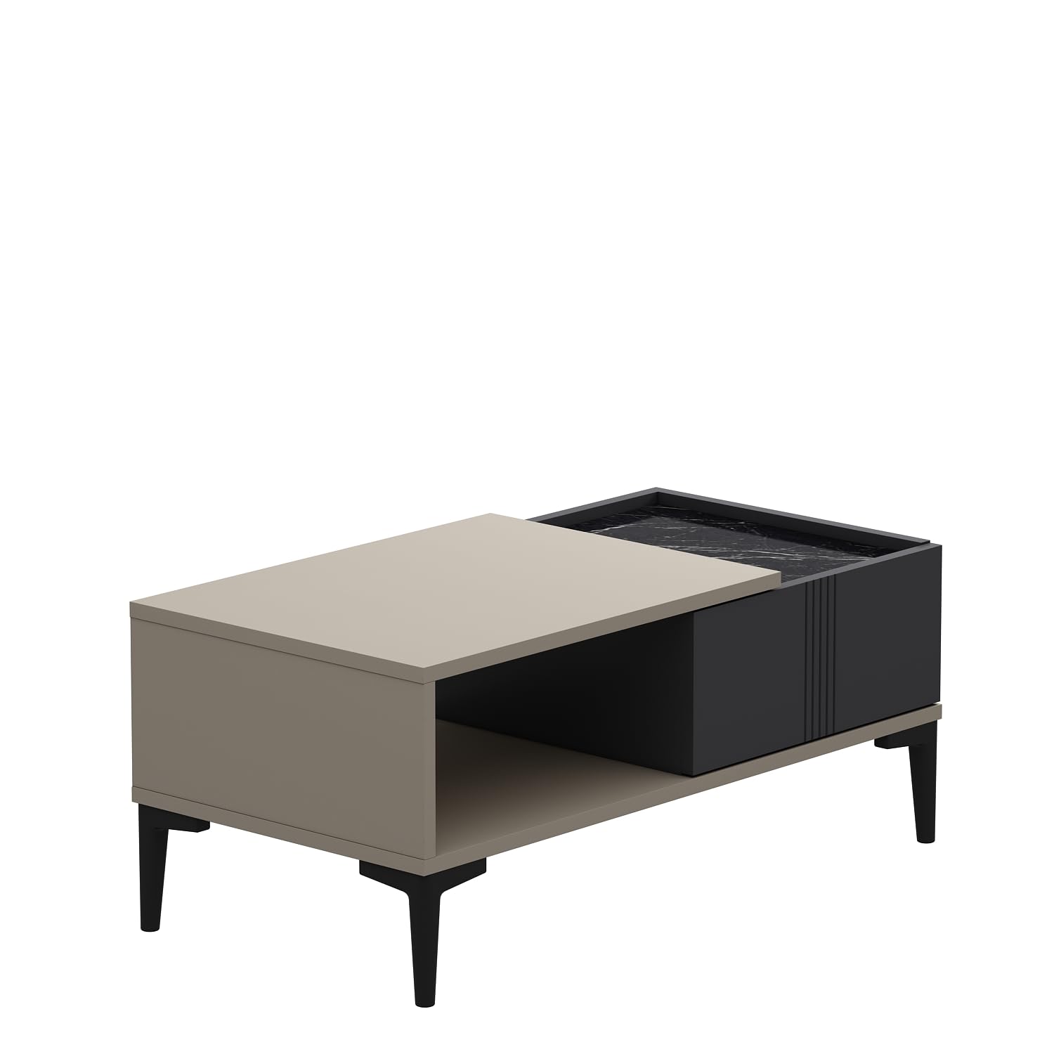 Homidea Modena - Tavolino da salotto con vano portaoggetti da 90 cm, moderno design scandinavo con spazio di archiviazione, tavolino rettangolare per salotto (beige