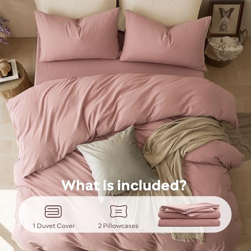 Image of JELLYMONI Queen Size Duvet Cover 100% Cotton Linen Texture Breathable Set | Pure Cotton, Zipper Closure, with natural wrinkles, Breathable&Soft,fade-resistant,1 Duvet Cover & 2 Pillowcases