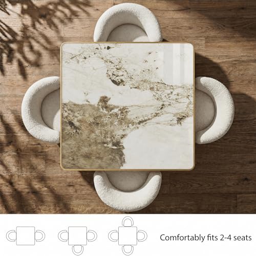 Image of AliSefaiy31.5''Square Dining Table,Square Pedestal Table,Marble BistroTable | 1.2 inch Marble Tabletop, Heat Resistant /Scratch Resistant /Easy Clean /Dining Room /Restaurants /Small Spaces /Marble Gray