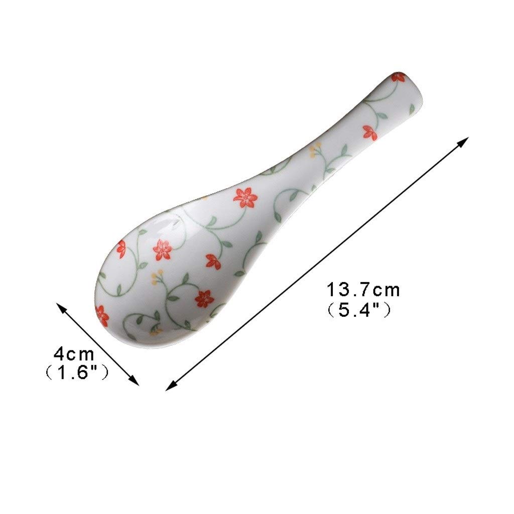 cuchara Cerámica sopa cuchara pequeña flor de arroz de Asia cucharas cuchara de sopa, 5,4 pulgadas, paquete de 4 cuchara sopera(Color:C)