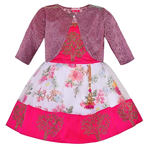 Image of Wish Karo Baby Girls Knee Length Satin Embroidered Party Dress-(fe2913nw)