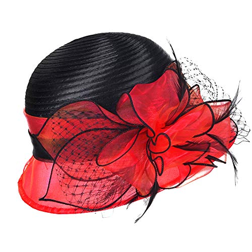 Original One Women's Cloche Bowler Hats KDC1721 for Kentucky Derby Day, Church, Wedding, Tea Party, Ascots (Burgundy/Black) - Thumbnail 5