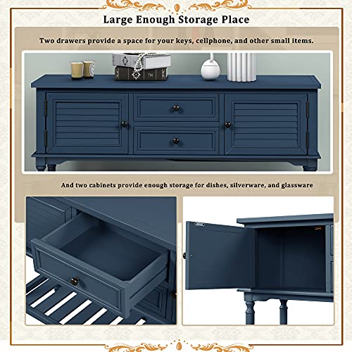 Merax Wood Sideboard Console Table With 2 Cabinets, 2 Drawers And Bottom Shelf, 47” Buffet With Storage For Entryway(Navy Blue,2 Drawers) #TOP5