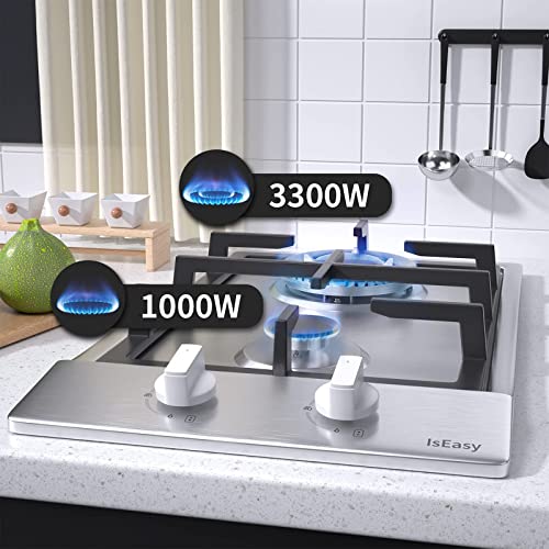 Gas Cooktop 12 inch Stainless Steel 2 Burners Builtin Gas Hob Stove