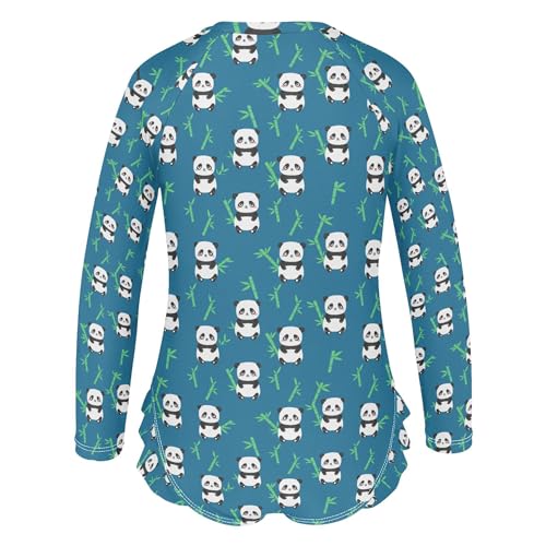 Cute Panda Girls Long Sleeve Rashguard Swimsuit UV Protection One-Piece Swimwear Bathing Suit B04042023