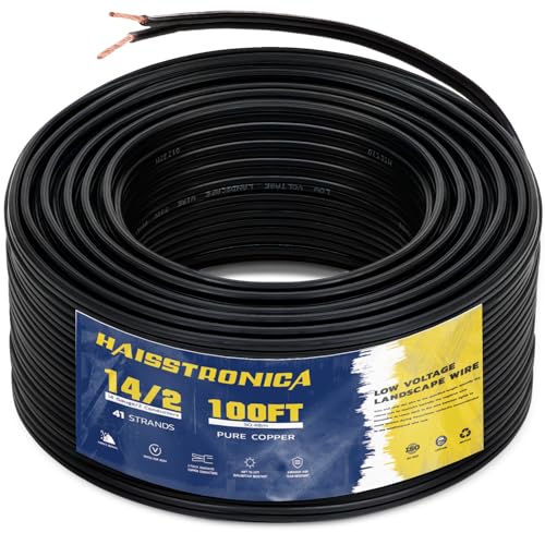 haisstronica 14/2 Low Voltage Landscape Wire 100ft - Copper Direct Burial Waterproof Cable for...