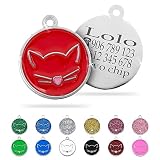 Ibera Gifts - Chapa Identificativa Gato en Forma Redonda con Cara de Gato, Chapa Nombre Gato para Gatos de Todos los Tamaños, Metal de Aleación, Collar Gato Personalizado (Rojo)