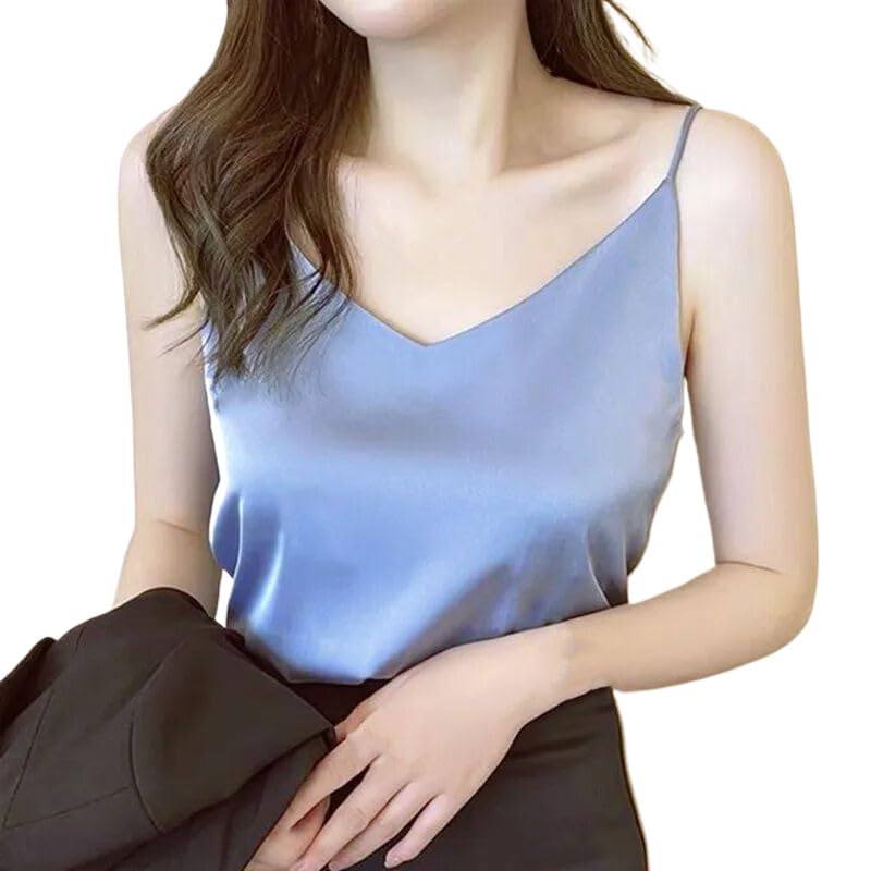 OrDobo Débardeurs En Satin Pour Femmes - Hauts À La Mode Pour Femmes, Streetwear, Gilet Sans Manches, Sexy, Grande Taille, Chemise À Bascule, Col En V, Vêtements Quotidiens Élégants Et Simple