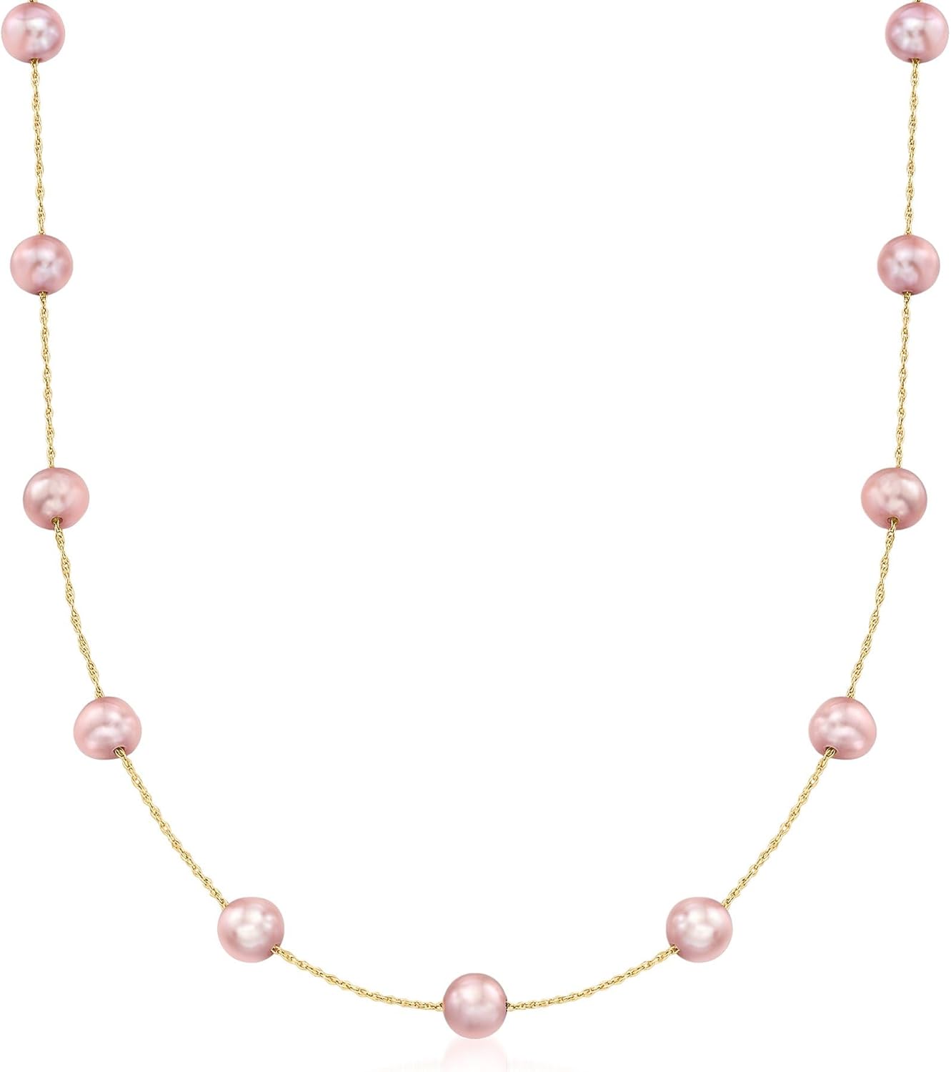 Ross-Simons 6-6.5mm Pink Cultured Pearl Station Necklace in 14kt Yellow Gold