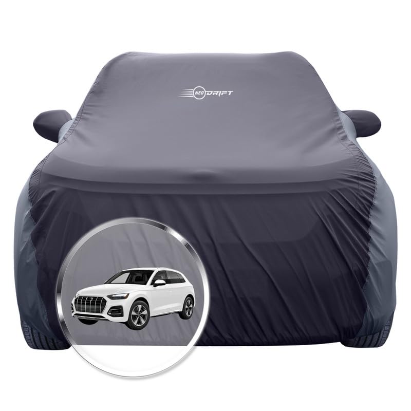 Image of NEODRIFT 'SuperTech' Car Cover for Audi Q5 (100% Water-Resistant, All Weather Protection, Tailored Fit, Multi-Layered & Breathable Fabric) (Colour: Black+D.Grey)