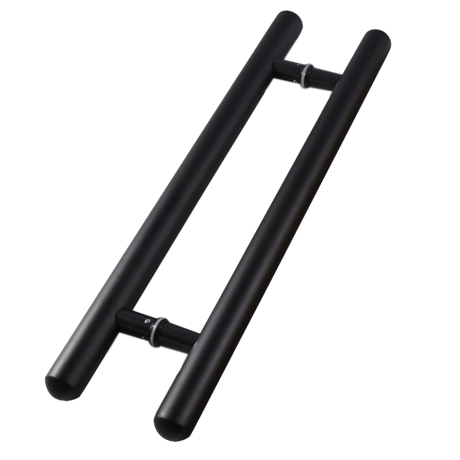 MXXQRHF Double Sided Wooden Door Pull Handle, H Shape Barn Handle for Glass Doors, 40cm/16inch Contemporary Round Black Entry Handle