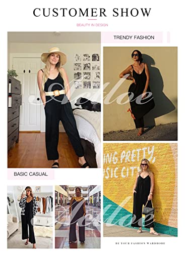 Actloe Womens 2023 Summer Jumpsuits Casual Sleeveless Strap Loose Wide Leg Pant Rompers with Pockets Small Black Actloe Womens 2023 Summer Jumpsuits Casual Sleeveless Strap Loose Wide Leg Pant Rompers with Pockets Small Black