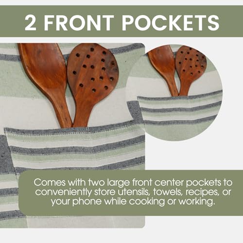 Image of Unisex Cooking Aprons | Waterproof Apron | Striped Design with 2 Front Pockets & Adjustable Neck Strap | Durable, Oil & Stain Resistant | Chef Apron for Cooking