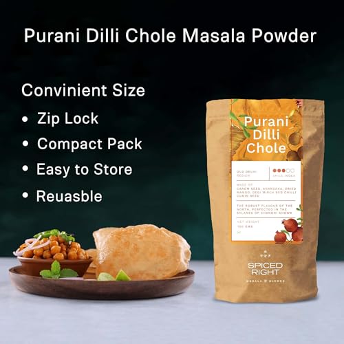 Image of Spiced Right Purani Dilli Chole Masala | Chana Masala Powder 100g | Authentic Punjabi Amritsari Pindi Style Masala for Chickpeas, Choley Bhature | No Onion Garlic | Traditional Indian Spice Blend