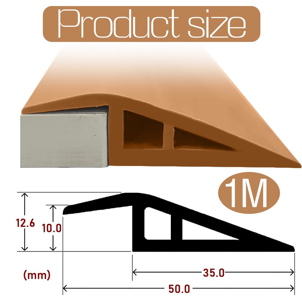 RANJIMA Profil przejściowy samoprzylepny, 1 m x 5 cm PCW, listwa progowa drzwi z regulacją wysokości 5-10 mm, profil przejściowy, listwa przypodłogowa, listwa przejściowa do laminatu, płytek, brązowa