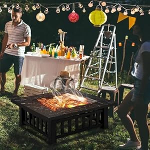 Yaheetech Multifunctional Fire Pit Table 32in Square Metal Firepit Stove Backyard Patio Garden Fireplace for Camping, Outdoor Heating, Bonfire and Picnic Yaheetech Multifunctional Fire Pit Table 32in Square Metal Firepit Stove Backyard Patio Garden Fireplace for Camping Outdoor Heating Bonfire and Picnic