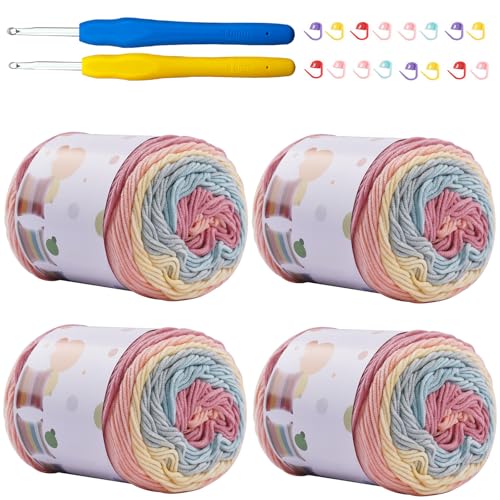 Mdoker Ombre Cake Yarn for Crocheting 4PCS Gradient Yarn Cake-4x100g