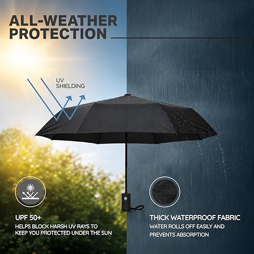 Image of Robustt Wind Resistant Waterproof Umbrella - Black (Pack of 1) | Auto Open & Close Mechanism | Lightweight & Compact | Heavy Duty | Travel- Friendly