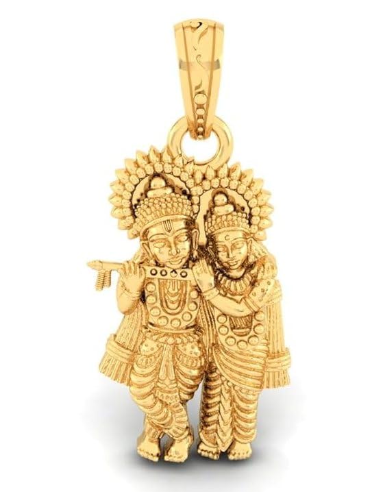 Image of LMDPRAJAPATIS Lord Religious Shree Radha Krishna Yellow Gold Plated Pendant With Chain for Men & Women
