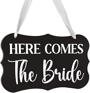Acrylic Wedding Sign, Ring Bearer Sign, Here Comes The Bride Sign, for Rustic Wedding Decoration Hanging Signs, Acrylic Wall Art for Weddings Reception Decorations and Event Party (Black)