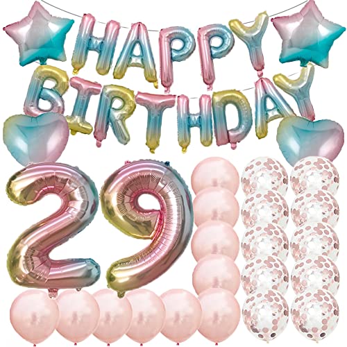 Sweet 29th Birthday Decorations Party Supplies,Rainbow Number 29 Balloons,29th Foil Mylar Balloons Rose Gold Latex Balloon Decoration,Great 29th Birthday Gifts for Girls,Women,Men,Photo Props