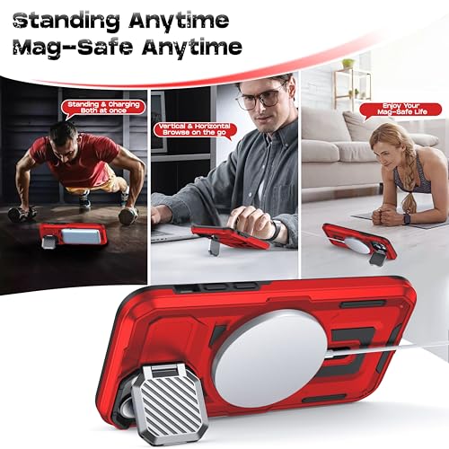 Coque rouge MagSafe iPhone 15 Plus double couche robuste avec béquille d'objectif intégrée - 6