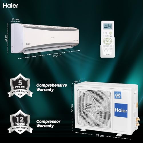 Image of Haier 2 Ton 5 Star HEXA Inverter Split AC (6000 Watts, Copper, Heavy Duty, 7 in 1 Convertible, HD Filter, Frost Self Clean, Cools at 60C, 20 Mtrs Air Throw - HSU24HD-AOW5BN-INV, White)