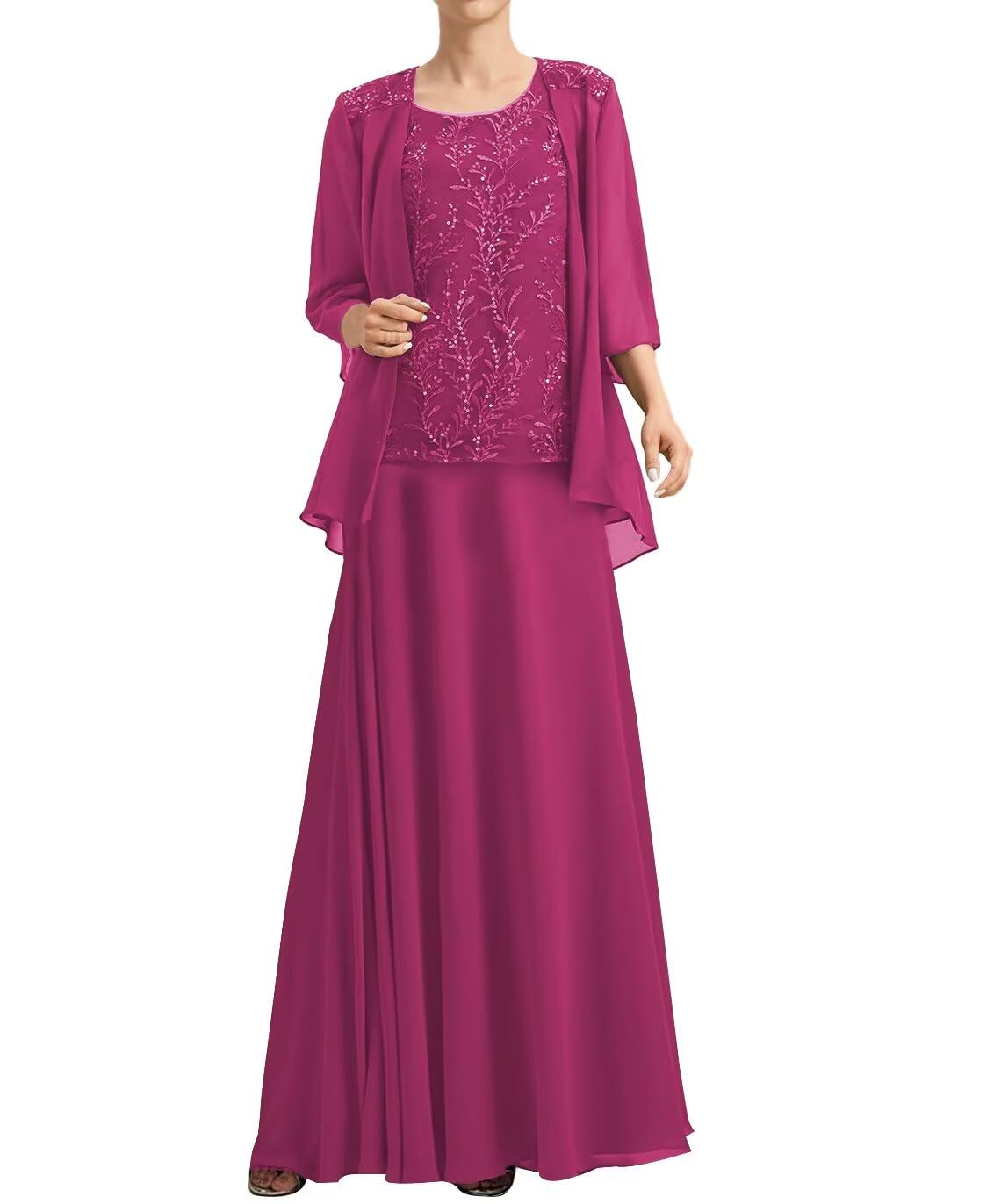 Mother of Bride Dresses with Jacket Half Sleeve Grandmother Bride Dress Laces Chiffon 2 PCS Formal Dress for Women ZMX66