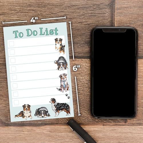 Image of Australian Shepherd Kawaii Sticky Notepad to Do List | Dog Lover Gifts for Women | Office School Supply Sticky Notes 4 inchx6 inch 50 Pages