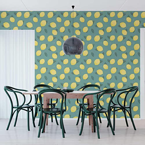 Papel de Parede Adesivo Limão siciliano Fundo Verde N05053 Rolo de 0,58x3,00