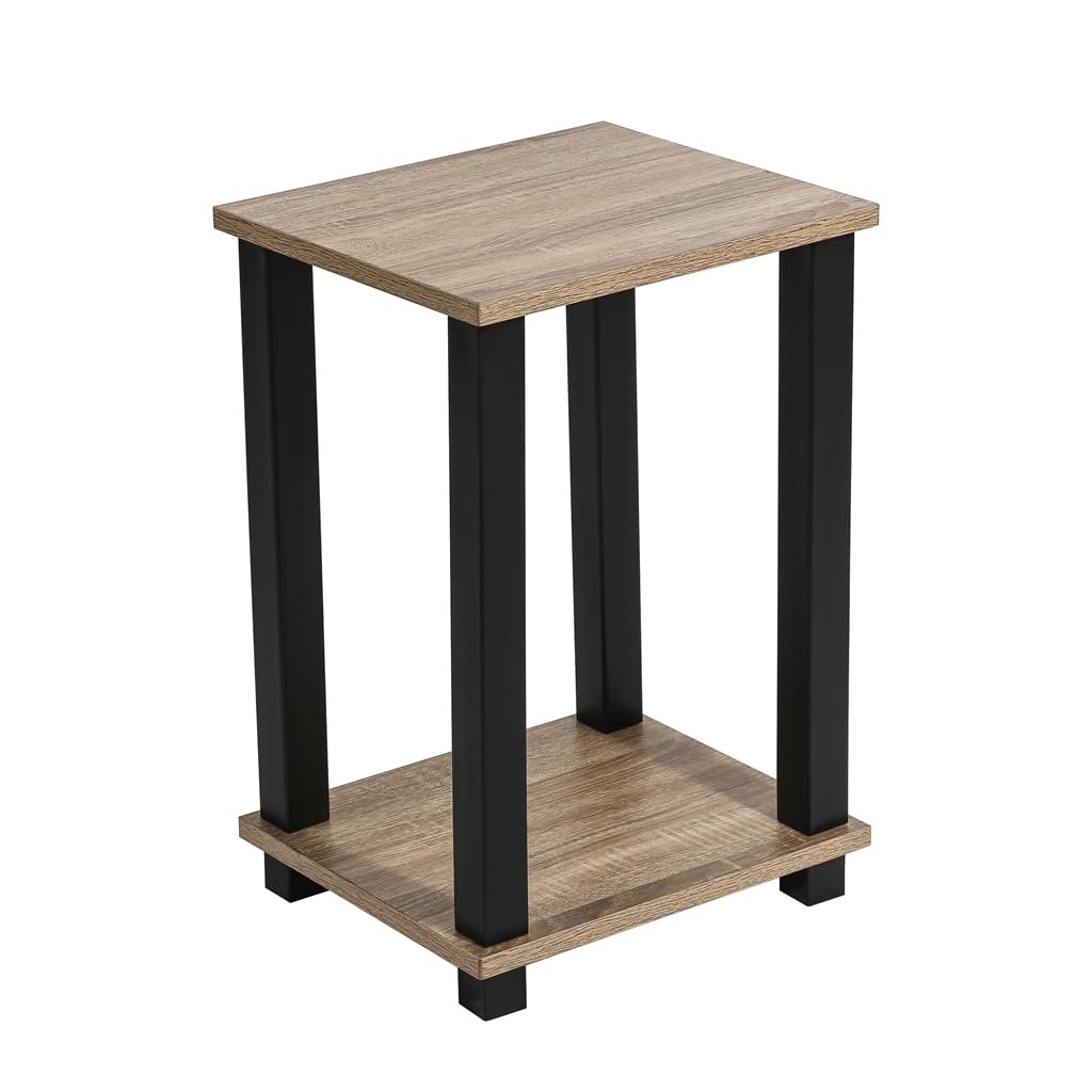 HOMION Square End Table Two Tier side Table with Durable Plastic Frame Multifunctional Tall Sofa Bedside Nightstand for Small Spaces Living Room Bedroom (1, Light Walnut)