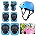 solawill Protección Patinajec , 7 In 1 Set de Protección Para Niños Ajustable Set de Tabla de Skate Casco con Ajustables Rodilleras y Coderas para Patines, Bici, Patineta o Patinete(Azul)