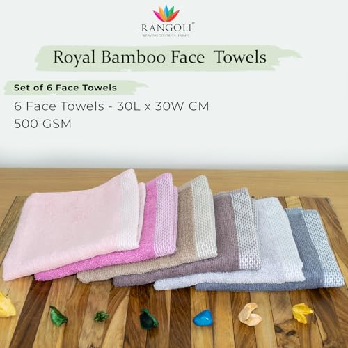 Image of RANGOLI 100% Bamboo Face Towel Set of 6, 500 GSM, Quick Dry Towels for Face, Gym, Travel, Ultra Soft Highly Absorbent, 30Cm X 30Cm, Multicolor