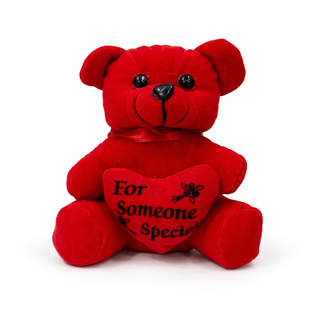 Red Plush Teddy Bear with Heart, for Someone Special Message, Soft Toy Gift, 6 Inches, Valentine's Day Gift
