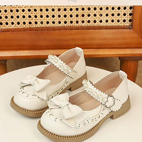 Girls Closed Toe Mary Jane Uniform Shoes Toddler Flower Girl Dress Shoes Pearls Bow Low Heels for Part𝐲 Student3