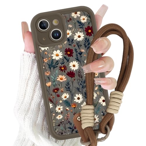 Cordino Cover per iPhone 13 Pro 6,1'', Aesthetic Fiori Motivo