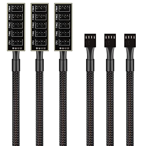 PWM Fan Hub Cable 3-Pack 4Pin Computer CPU Case Fan Splitter 5 Port 1 to 5 Fans for 3Pin Computer PC Case Fan 4Pin PWM Fan ITX Mining Rig Frame Case