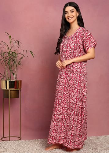 Image of Vlazom Women's Cotton Nighty Gown Combo - Pack of 2 Printed Maxi Nightwear, Free Size, Soft & Breathable Sleepwear for Ladies
