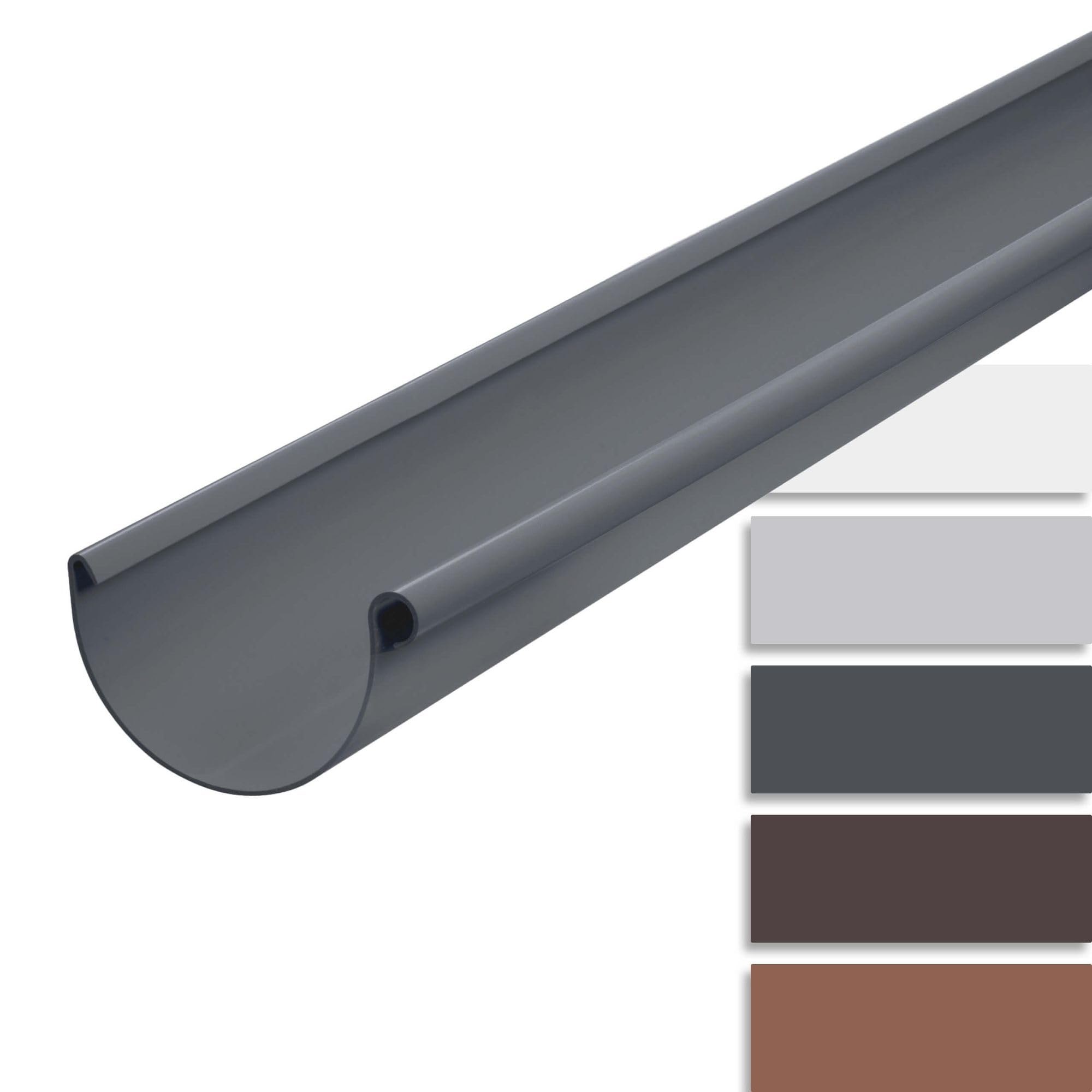 INEFA Roof Gutter Plastic semi-Circular 200cm / 100mm, Anthracite PVC Gutter, Simple Push-fit Installation, Made in Germany