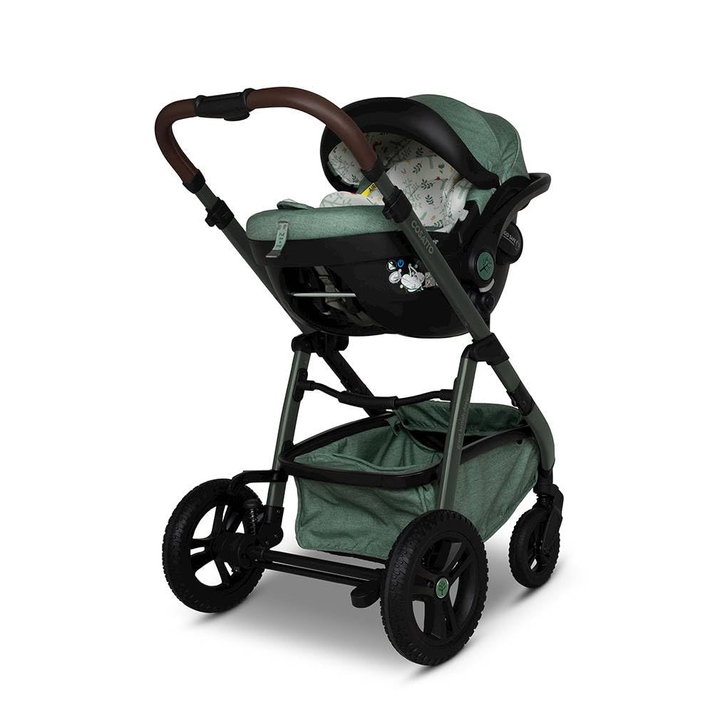 Cosatto Wow 3 Travel System Bundle mit i-Size Babyschale (Meadow) | 3 in 1 Kinderwagen ab Geburt bis 25kg mit Babywanne, drehbarer ISOFIX Basis, Fußsack und Wickelrucksack
